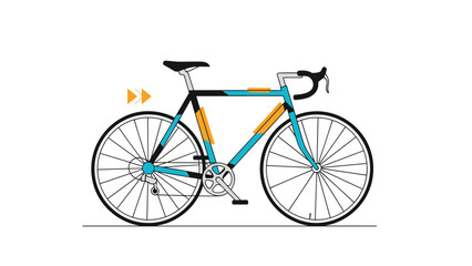 Fototapeta premium Side profile illustration of a modern road bicycle with a black and blue frame featuring yellow highlights on its tubes.