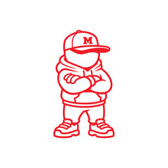Cartoon character wearing a hoodie and baseball cap with arms crossed.