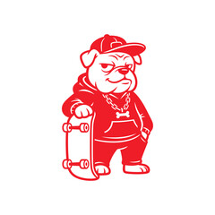 Cool Bulldog Character Holding a Skateboard.