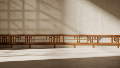 Abstract Korean traditional ink wash painting style background with hanji paper texture, wooden lattice door frames