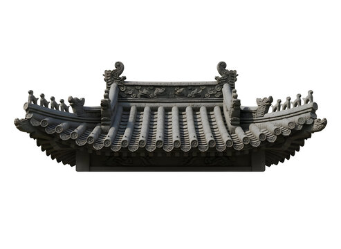 Architectural detail of a traditional asian roof against transparent background