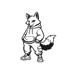 Cartoon Fox Character Wearing a Hoodie and Cargo Pants Standing Confidently.
