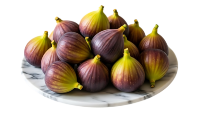 Fresh figs on a marble plate isolated on a transparent background fruit purple green