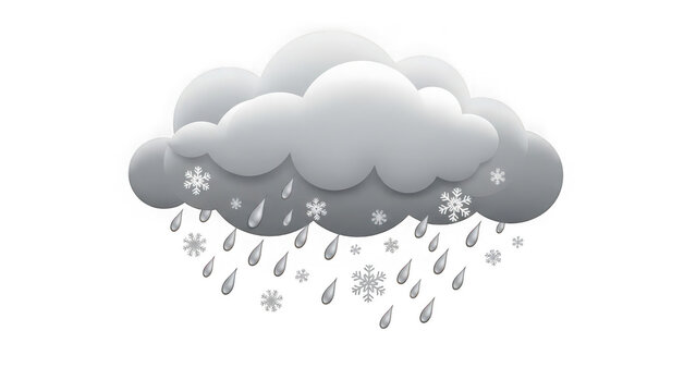 Gray cloud with snow and rain on transparent background isolated