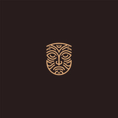 Totem mask logo in bold and symbolic simple line art style.