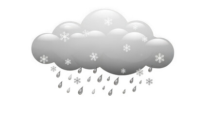 Gray cloud with snowflakes and rain on transparent background isolated
