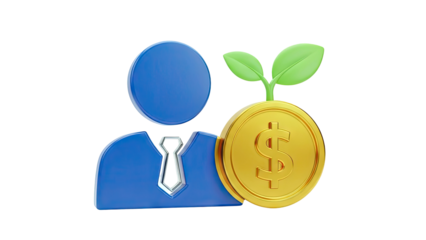 Business Growth Icon: Person, Money, and Plant