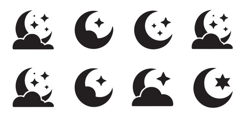 Obraz premium Night sky weather icons set celestial symbols collection crescent moon star and cloud designs graphic.