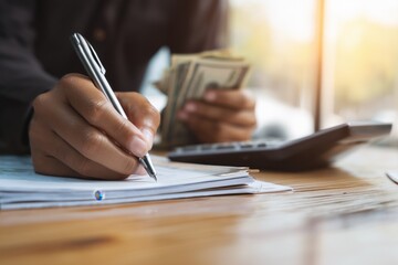 Personal Budget Planning and Expense Tracking on Desk With Notebook and Calculator