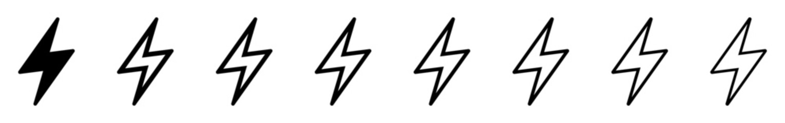 Lightning Bolt Icon Set, Electric Power and Energy Symbols