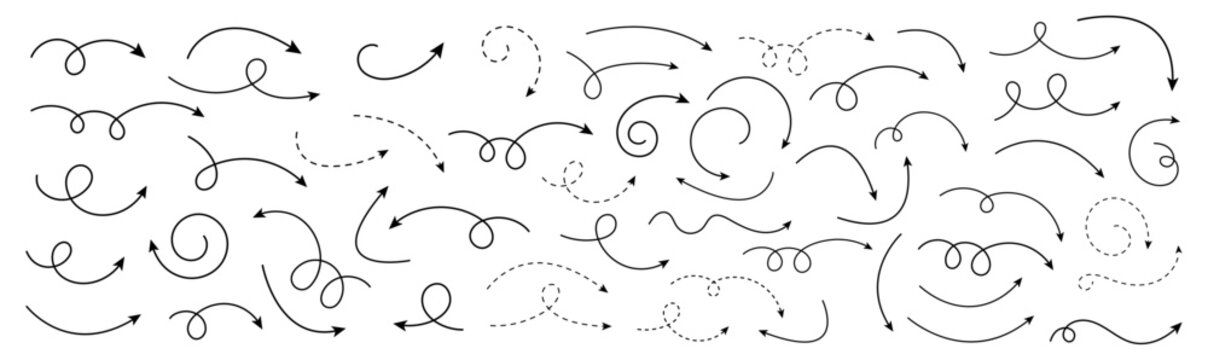 Curved Arrows Set, Smooth and Dashed Line Arrows for Direction, Emphasis, and Highlighting