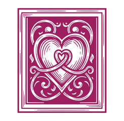 heart shape design element with decorative swirls and lines on pink background  romantic symbol