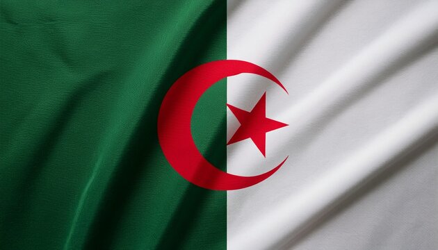 Algeria Flag With Fabric Texture Realistic Flag Of Algeria Waving