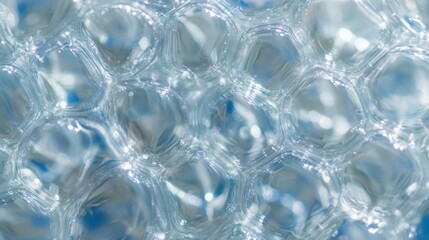 Close Up Detailed View of Translucent Blue Ice Crystals with Light Reflections frozen