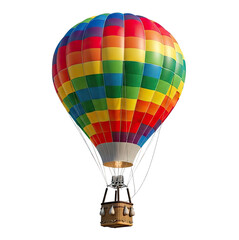 Fototapeta premium A colorful hot air balloon with a basket floating in the sky.
