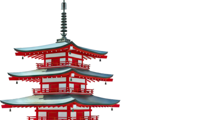 Red and White Japanese Pagoda with Ornate Spire
