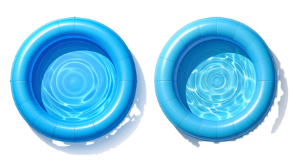 Round inflatable kids pool set for summer isolated on transparent background.