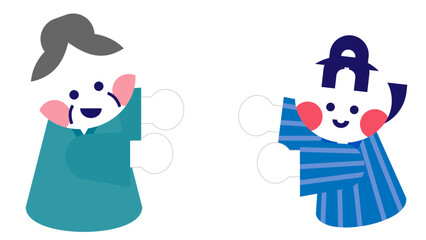 桃太郎とおばあさんが並ぶ日本昔話のかわいいイラスト素材