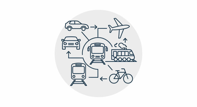 Interconnected transportation network with various modes of travel.