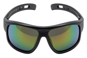 tactical glasses with rainbow glass and black frame isolated on white background