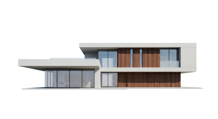 A modern, minimalist house with a sleek, geometric design.