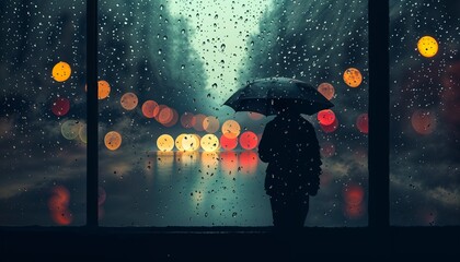 a person is looking in the window a person is alone lonely on the side of the rainy road