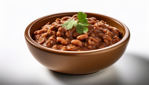 Bowl Of Traditional Refried Beans On White Background