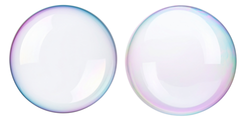 two translucent soap bubbles isolated on white background