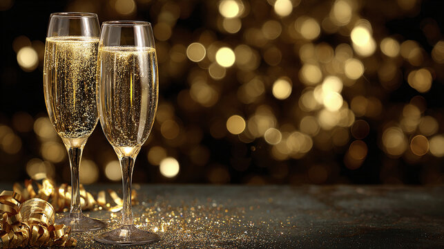 Two glasses of champagne clinking together, celebrating joy and festivity