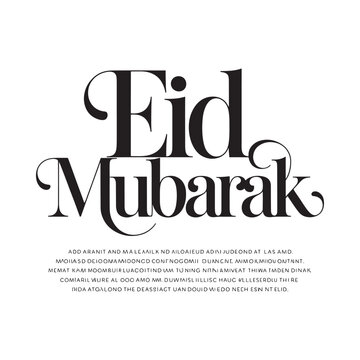 Eid Mubarak greeting text in elegant black calligraphy font on white background