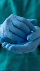 A medical professional wearing blue latex gloves for hygiene and safety
