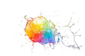 Obraz premium Vibrant multicolor splash of paint and water, creating an abstract artistic visual effect with dynamic motion and fluid textures, ideal for creative design and decorative elements.