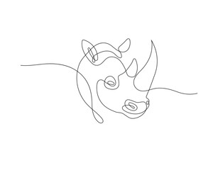 continuous line art rhinoceros drawing with fluid contours, blending minimalism and vibrant artistic expression.