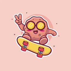 kawaii meatball character mascot playing skateboard isolated cartoon