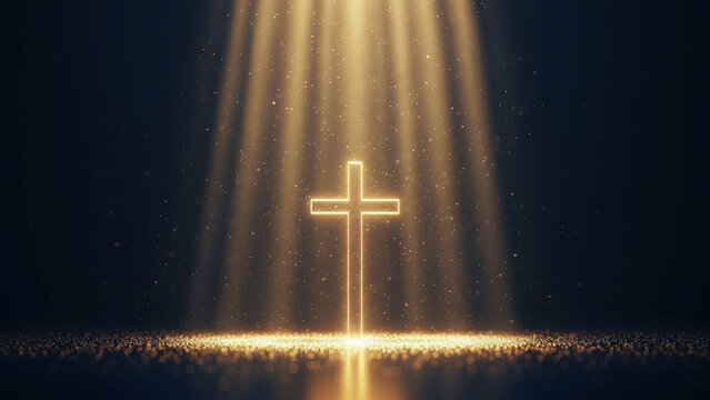 Glowing cross with divine light rays descending