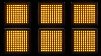 Illuminated LED Panels in a Grid Arrangement, emitting a warm glow on black background