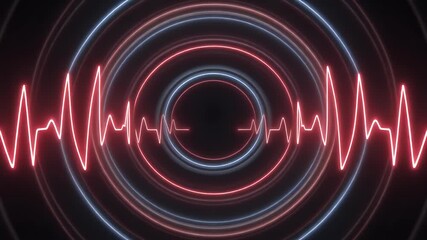 Abstract neon waveform pulsing with concentric circles and digital countdown. - Powered by Adobe