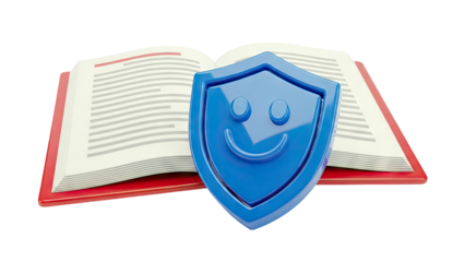 Open Book with Blue Shield Icon