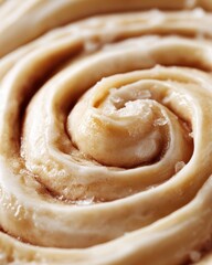 Close Up Golden Brown Cinnamon Swirl Pastry Glazed Sweet Dough Texture Detail baked