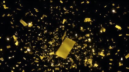 Golden confetti falling on a dark background for celebrations and parties. - Powered by Adobe