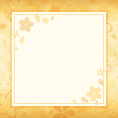 Obraz premium 桜の手描き背景と四角和風フレーム_正方形