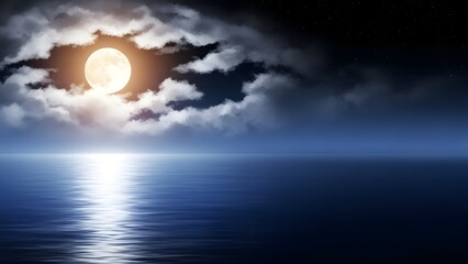 Dramatic sunset over the ocean with sun peeking through clouds