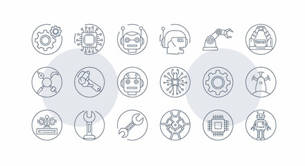 Fototapeta premium Collection of Technology and Industry Icons Representing Innovation and Automation.
