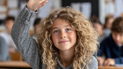 diversity leadership learning growth mentorship concept. A student raising her hand in a classroom setting.