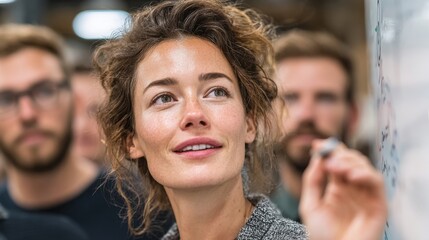 diversity leadership learning growth mentorship concept. Engaged woman presenting ideas to an attentive audience.