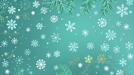 Minimal flat winter holiday background with abstract pine and snow shapes