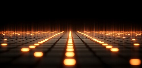 Grid of glowing orange dots forming pixelated texture across dim flat surface
