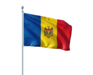 Dynamic Moldovan flag waves proudly on flagpole, symbolizing national pride and heritage in vibrant patriotic display.