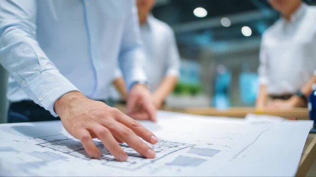 Architects Reviewing Blueprints During Design Meeting