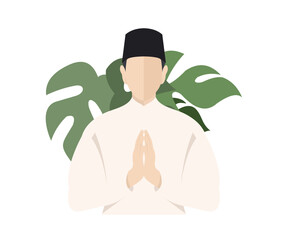 Muslim Man in Traditional Attire Offering Greeting